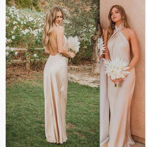 Jasmine Halter Maxi Dress- Champagne Luxe Satin